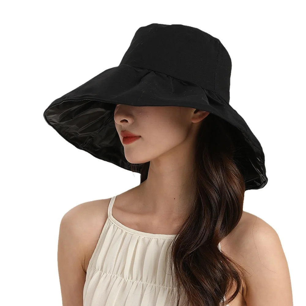 UPF50+ vinyl UV sunshade hat Children's summer face large brim sunscreen hat Outdoor fisherman hat