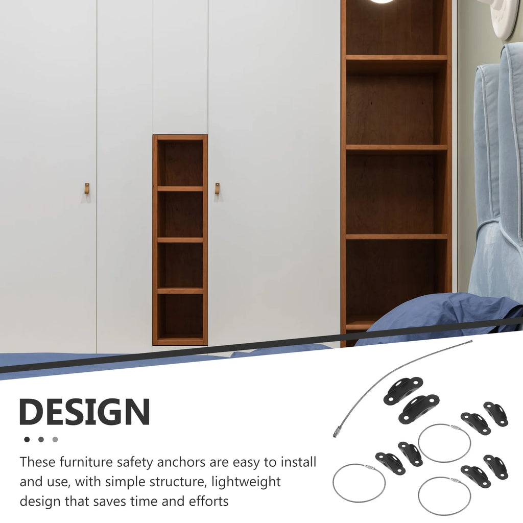 4 Sets Furniture Fall Preventer Baby Proofing Kit Anchors to Wall for Dresser Strap Safety Bookcase Anti Tip Straps