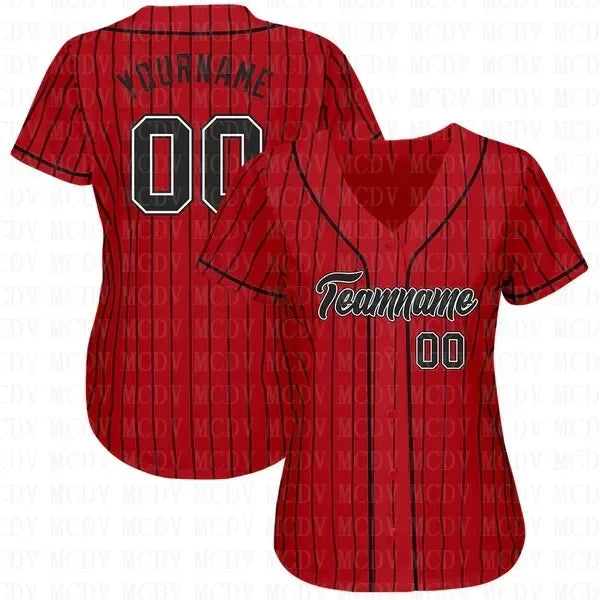 Custom Red White-Black Authentic Baseball Jersey  Personlized Football Short Sleeves Athletic Tee Shirts Unisex Top