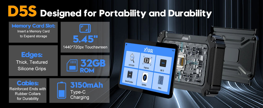 XTOOL D5S Car Diagnostic Tool Gearbox ABS EPB SRS Engine System Scanner 15 Resets Service OBD2 Scanner All Function Free Update