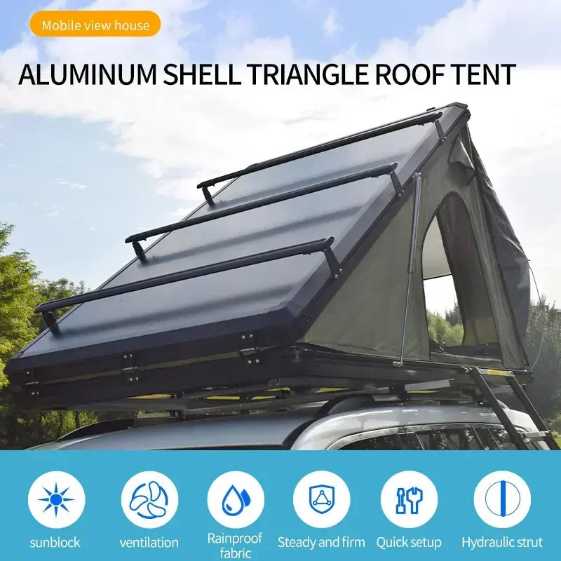 Car Rooftop Tent, Outdoor Off Road Aluminum Hard Shell Car Roof Top Tent Folding Camping for Truck SUV