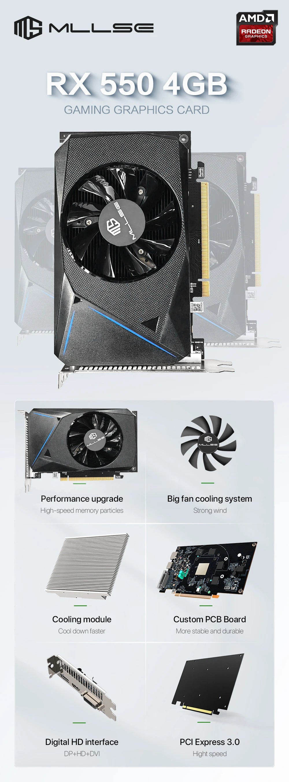 USED AMD Radeon RX 550 4GB Placa De Video Graphics Card GDDR5 128bit PCI-E X16 HDMI DP DVI rx 550 4gb Desktop Gaming Video Card