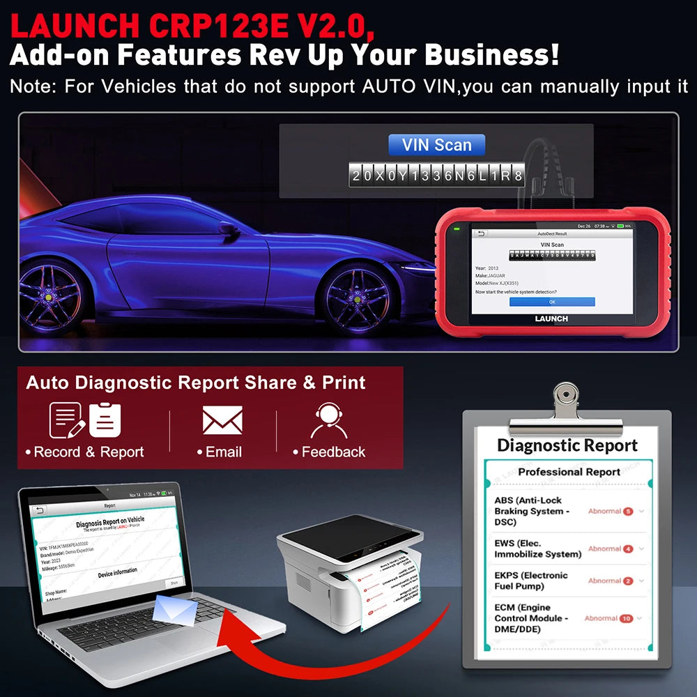 2024 New- LAUNCH X431 CRP123E V2.0 Car OBD2 Diagnostic Tools Auto OBD Scanner ABS SRS Engine AT+ 7 Reset Service Free Update