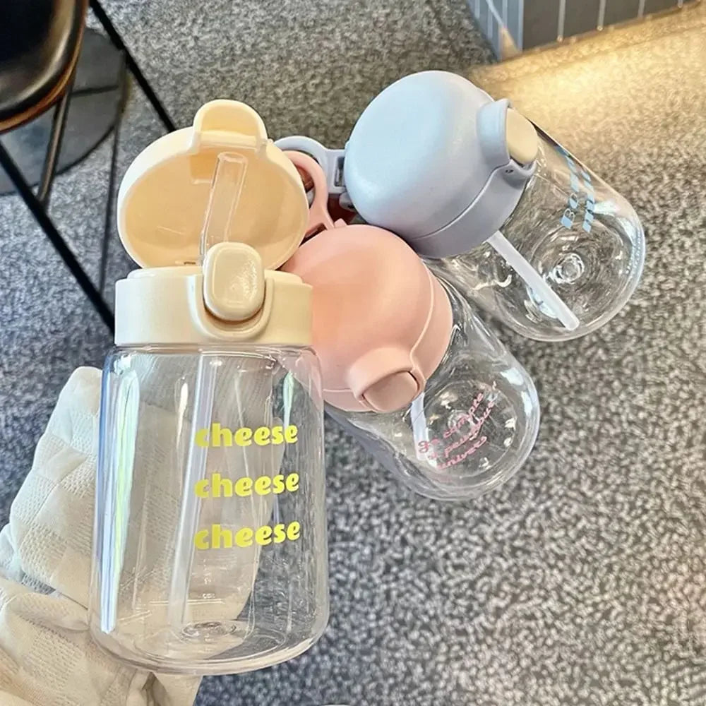 350ML Cute Water Bottles Creative Transparent Straws and Lids Kids Sippy Cup Cartoon Spill Proof Beverage Cups Toddlers Feeding