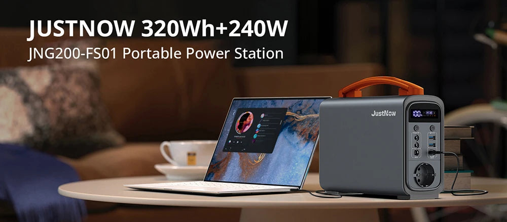 JustNow GT240 Pro 240W Portable Power Station, 320Wh LiFePO4 Battery Solar Generator, PD 60W Fast Charging, LED Light, 6 Outputs