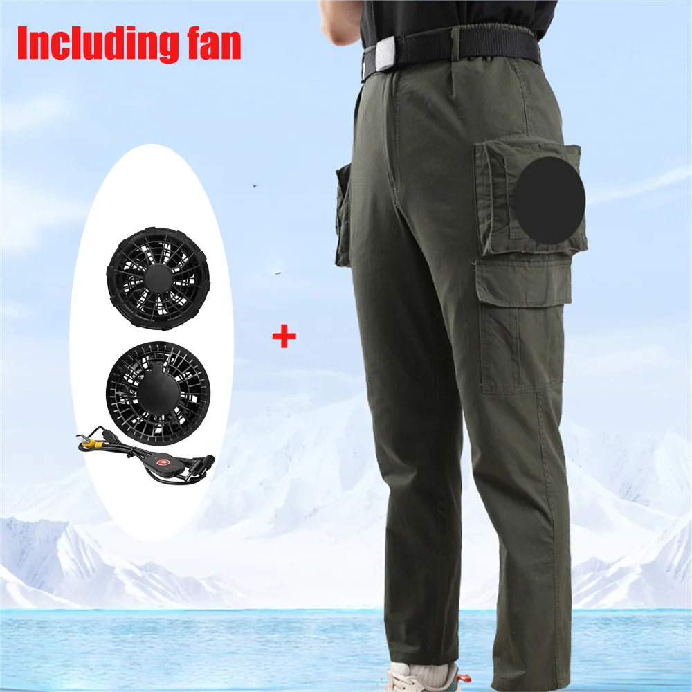 Fan Pants Cold Fishing Pure Cotton Site Welder Camping Ride Climbing Hiking Sports Fan Suit Air-Conditioning Clothes Fan Cooling