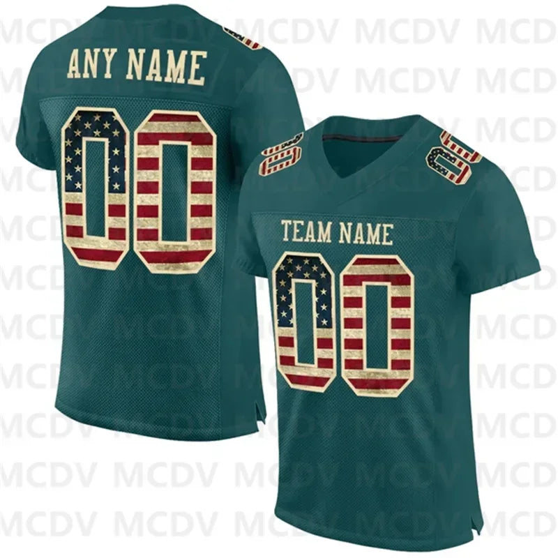 Custom Teal White-Red Mesh Authentic Football Jersey  Short Sleeves Athletic Tee Shirts Unisex Top streetwear
