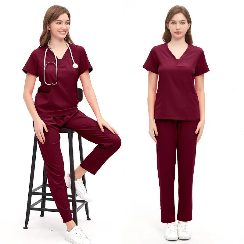 Jewel Collar Medical Scrub Uniform Solid Color Dental Clinic Nursing Sets Stretch Heathy Care Center Woking Clothes LMW008-01
