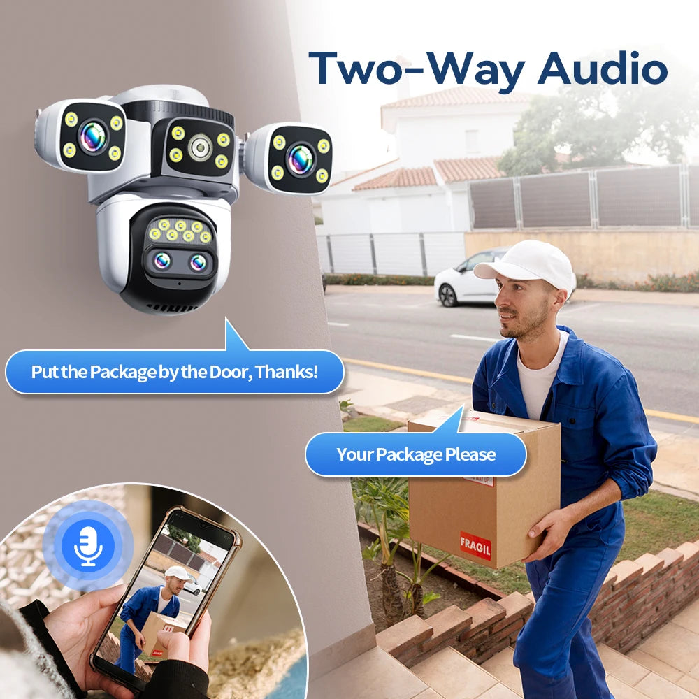 4K 10x Optical Zoom WIFI Camera 8MP Outdoor Four Lens Four Screens PTZ Camera AI Auto Tracking Video Surveillance Support WIFI 6