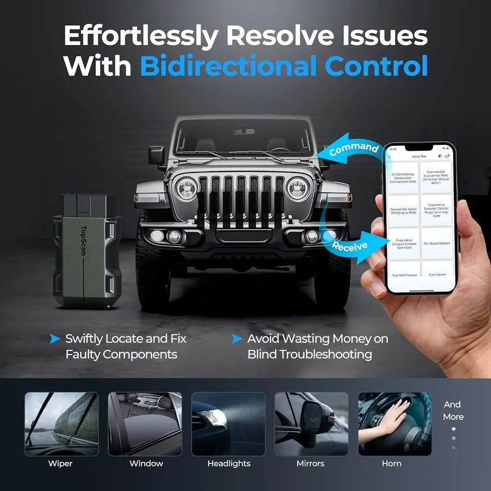 TOPDON Topscan Lite OBD2 Bluetooth Car Diagnostic Scanner Tool 28 Reset Functions Wireless Full System Code Reader Active Test