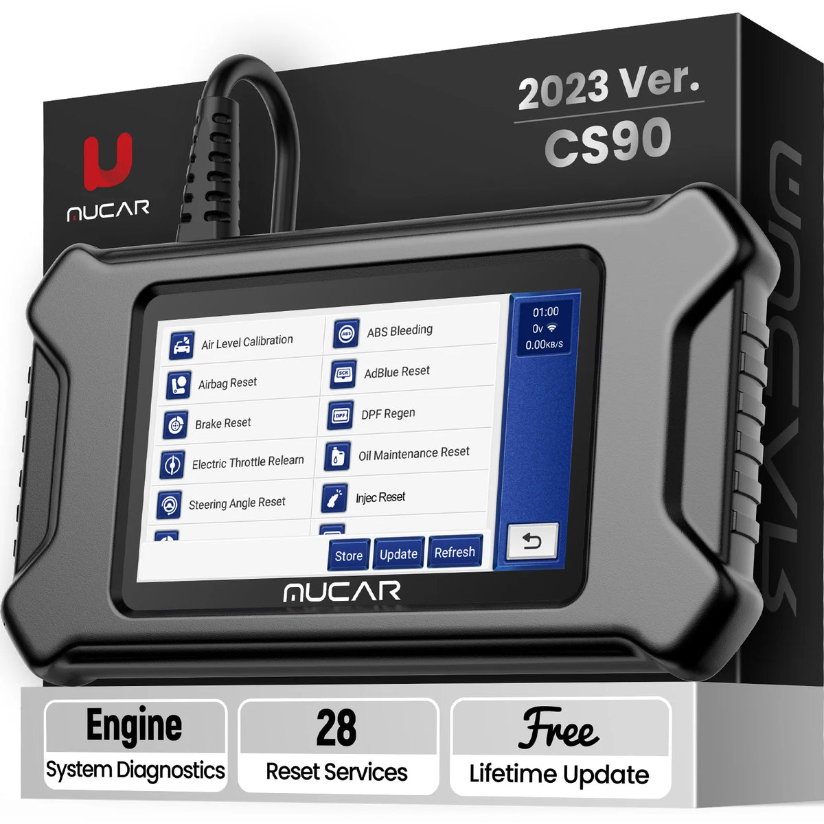 MUCAR CS90 Diagnostic Tools With 28 Reset Services Lifetime Free Auto Tools Engine System Diagnostic Scanner With 5inch Screen