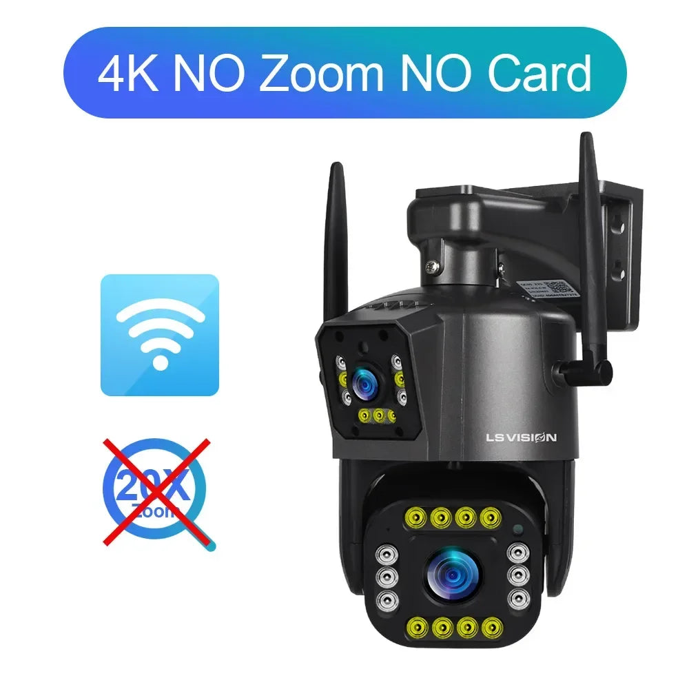 LS VISION Ultra 8K WiFi IP Camera 20X Optical Zoom Outdoor Wireless 4K Four Lens Dual Screens PTZ Cam Auto Tracking CCTV Camera