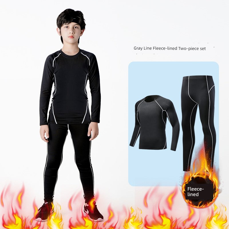 Kids Basketball Bodysuit Training Wear Boys Football Sports Quick Drying Clothes Suit Fall and Winter Running Base Clothing Fleece-lined