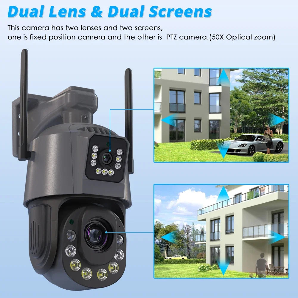 50X Optical Zoom Smart Dual Camera WiFi Outdoor Wireless 360 PTZ Surveillance Camera CCTV Motion Detect ICSEE Security Product