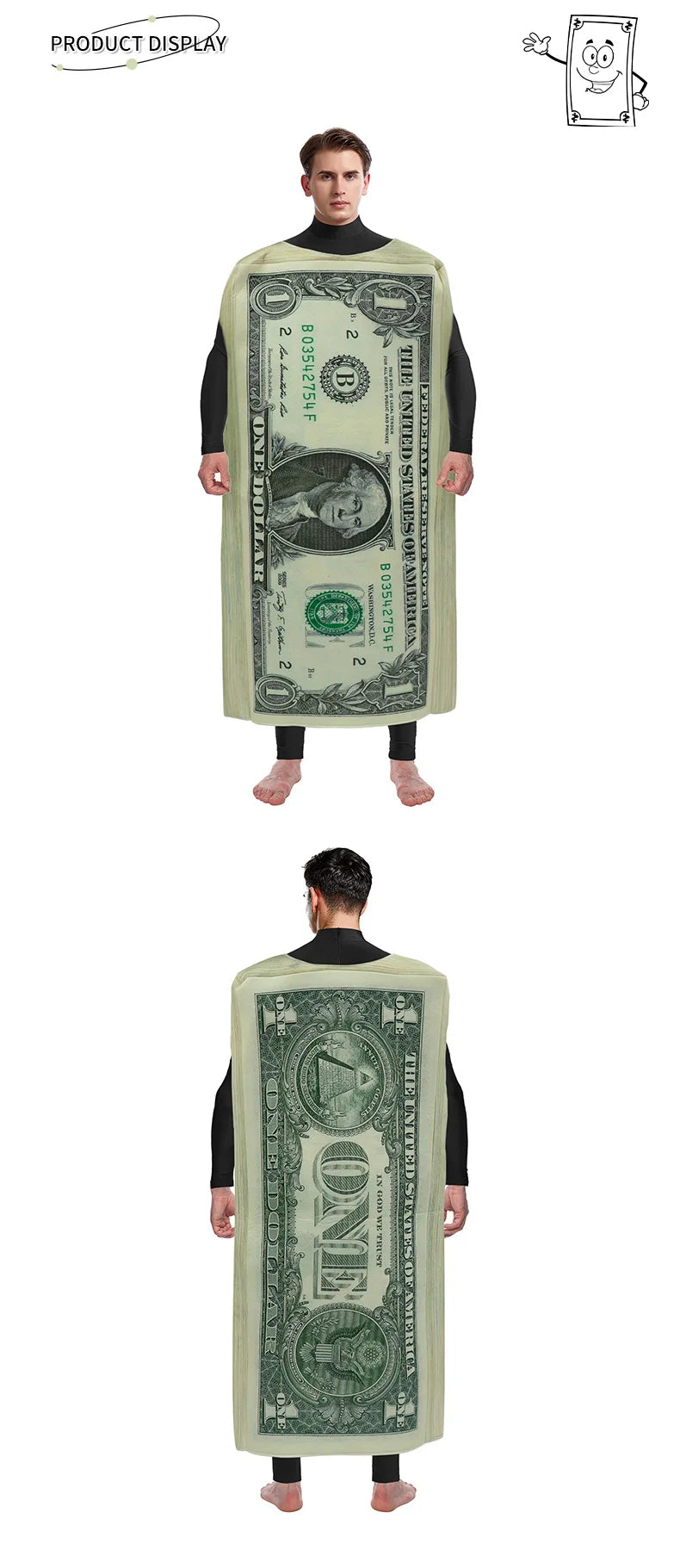 Adult 1 Dollar Bill Costume Carnival Party Jumpsuit Funny Sponge Print Outfit Money Fancy Dress Cosplay Clothes Novelty Gifts