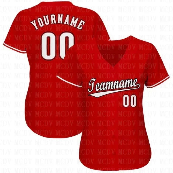 Custom Red White-Black Authentic Baseball Jersey  Personlized Football Short Sleeves Athletic Tee Shirts Unisex Top