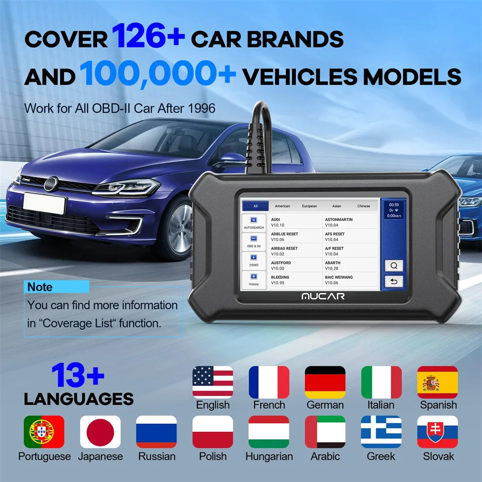 MUCAR CS90 Diagnostic Tools With 28 Reset Services Lifetime Free Auto Tools Engine System Diagnostic Scanner With 5inch Screen
