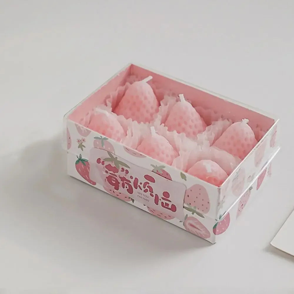 6/9pcs Strawberry Candles Soy Wax Aromatherapy Scented Candles Cake Party Home Decoration Creative Birthday Wedding Gift