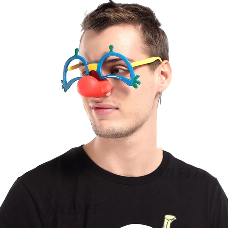 Funny Disguise Glasses Novelty Clown Eyewear with Soft Nose for Halloween Cosplay Photo Props for Adult Kid