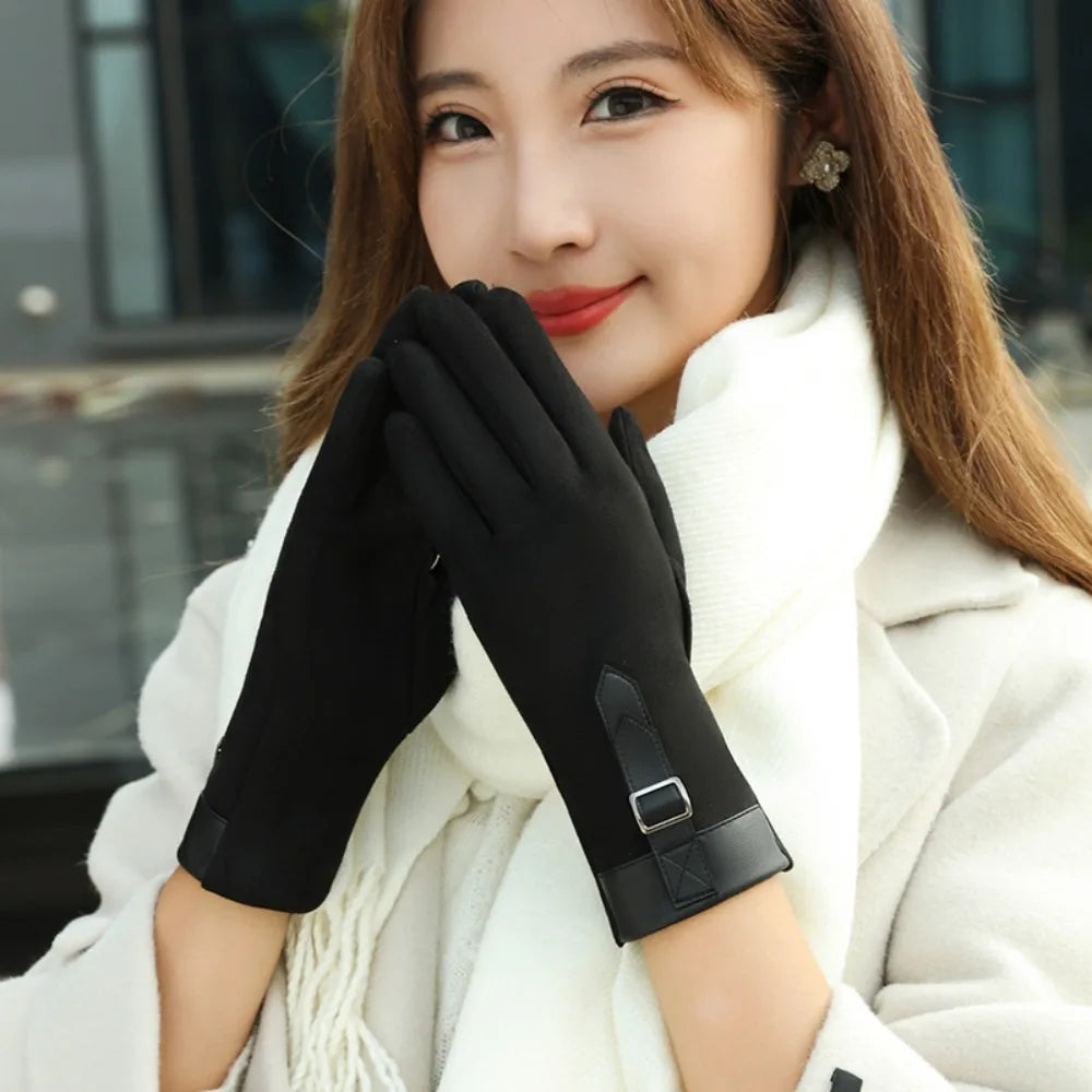 Fashion Thickened Women Suede Velvet Gloves Full Finger Plush Touch Screen Gloves Windproof Keep Warm Winter Mittens Outdooor