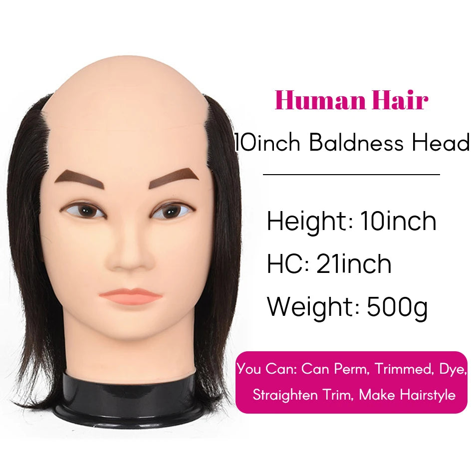 100% Human Hair Male Mannequin Head With Hair Beard Practice Manikin Hairdresser Cosmetology Training Doll Head For Hair Styling