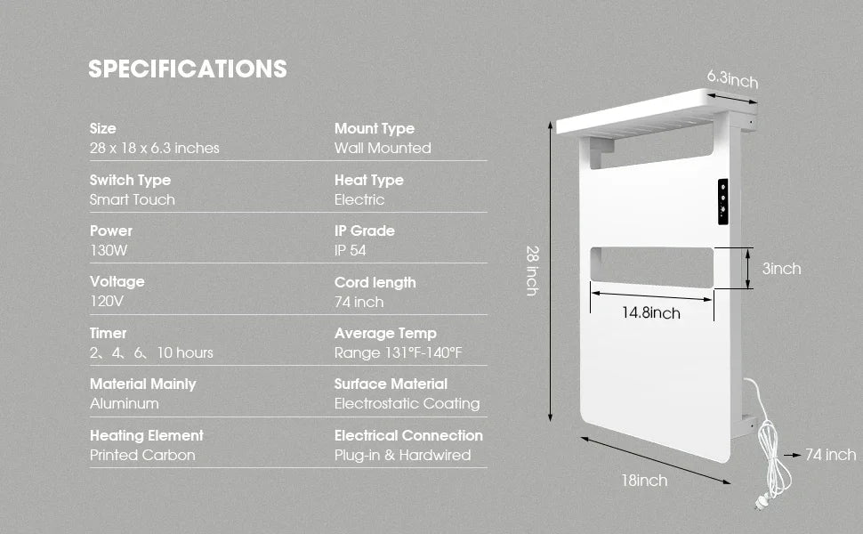 Infrarotheizung bathroom accessories wall mounted electric towel warmer holder with smart touch control