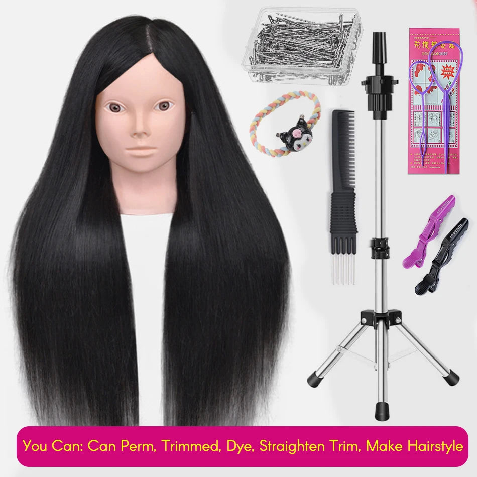 New Female Mannequin Training Doll Head With 80% Real Hair For Hairsyles Hairdressing Cosmetology Dolls Head With Stand Tripod