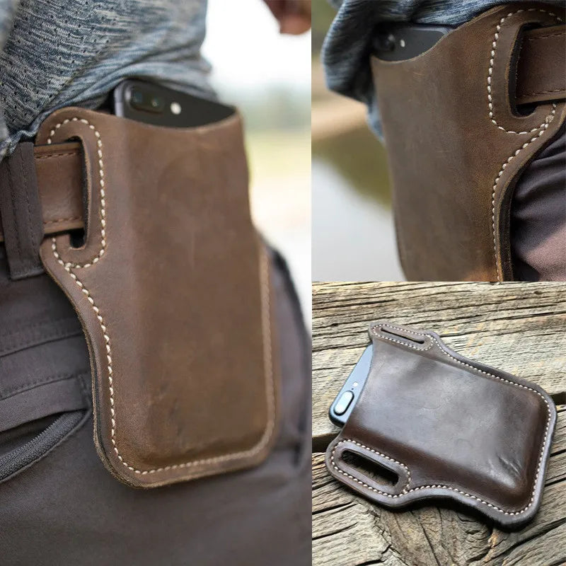Men Cellphone Loop Holster Case Belt Waist Bag Props Leather Purse Phone Wallet Outdoor Tools for Camping Hiking