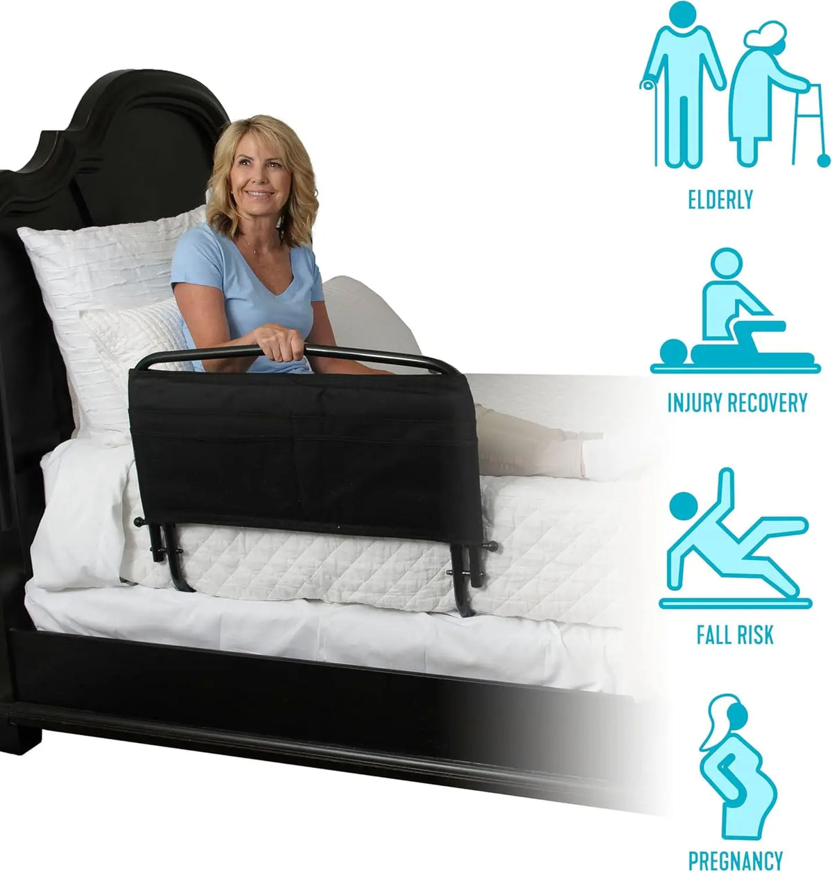Stander 30" Safety Bed Rail with Padded Pouch, Folding Bedside Safety Guard Rail for Adults, Seniors, and Elderly, Under