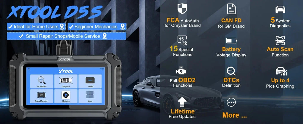 XTOOL D5S Car Diagnostic Tool Gearbox ABS EPB SRS Engine System Scanner 15 Resets Service OBD2 Scanner All Function Free Update
