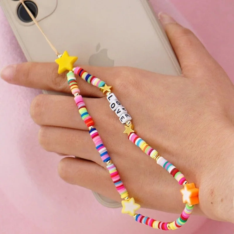 Simple Clay Fruit Charm Phone Chain Jewelry for Women Phone Lanyard Acrylic Resin Evil Eye Star Phone Case Strap DIY Accessories