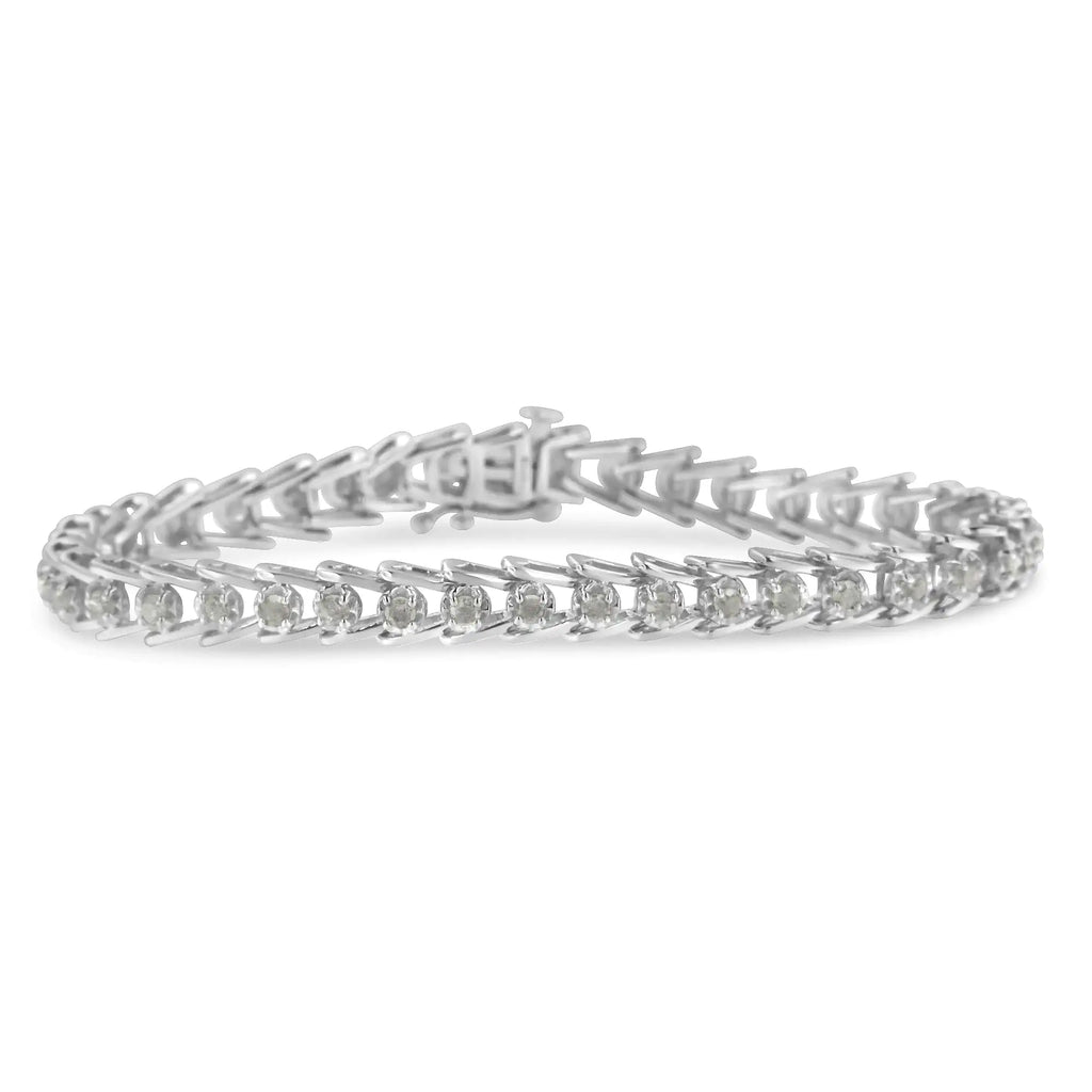 .925 Sterling Silver 2.0 Cttw Diamond Fan Link Tennis Bracelet (I-J Color, I3 Clarity) - 7”