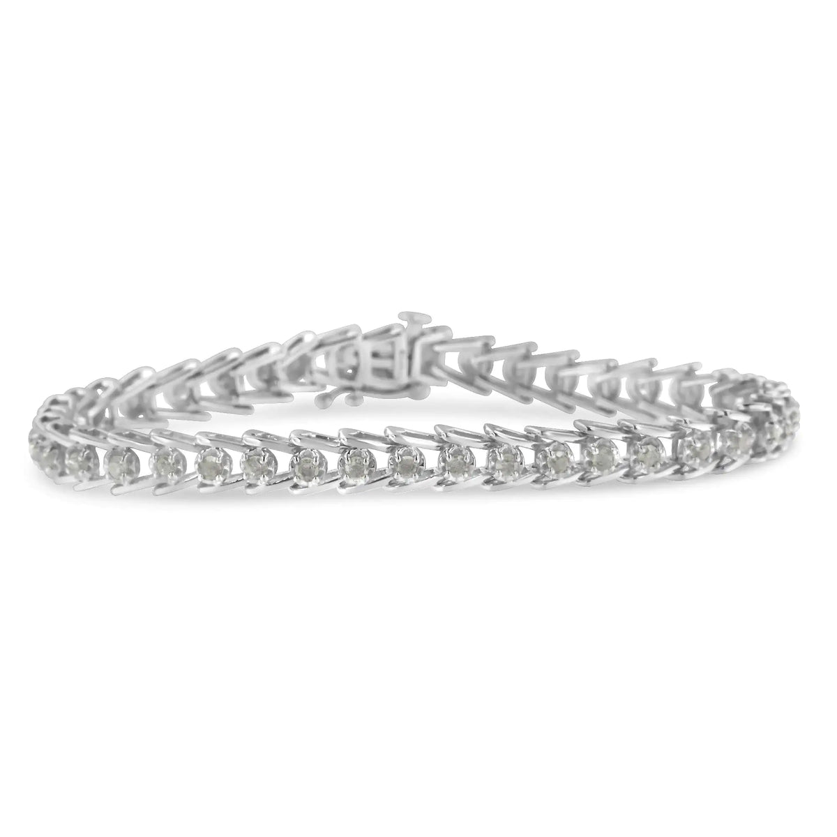 Pulsera de tenis con eslabones en forma de abanico de diamantes de 2,0 ct en plata esterlina 925 (color IJ, claridad I3) - 7"