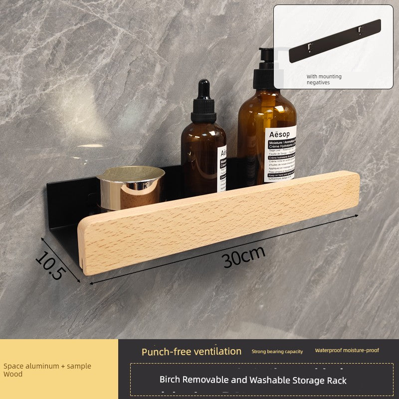 Punch-Free Kitchen Washstand Wall-Mounted Solid Wood Storage Rack