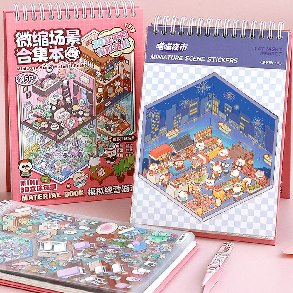 20 Scenes Cartoon Forest Village DIY 3D Sticker Pocket Cabin Scene Book Stacking Pasting Birthday Gift for Kid Child Student