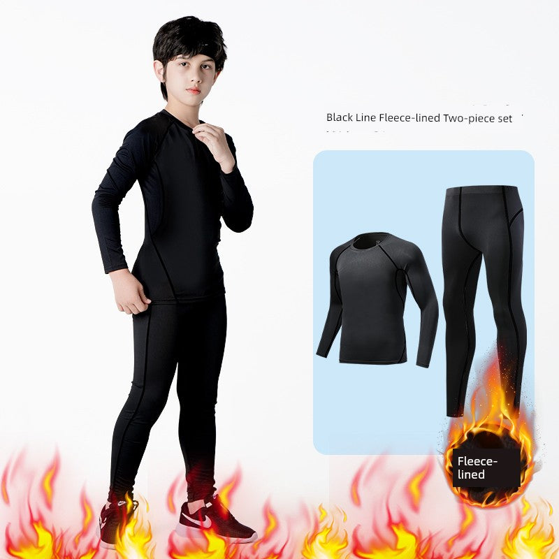 Kids Basketball Bodysuit Training Wear Boys Football Sports Quick Drying Clothes Suit Fall and Winter Running Base Clothing Fleece-lined