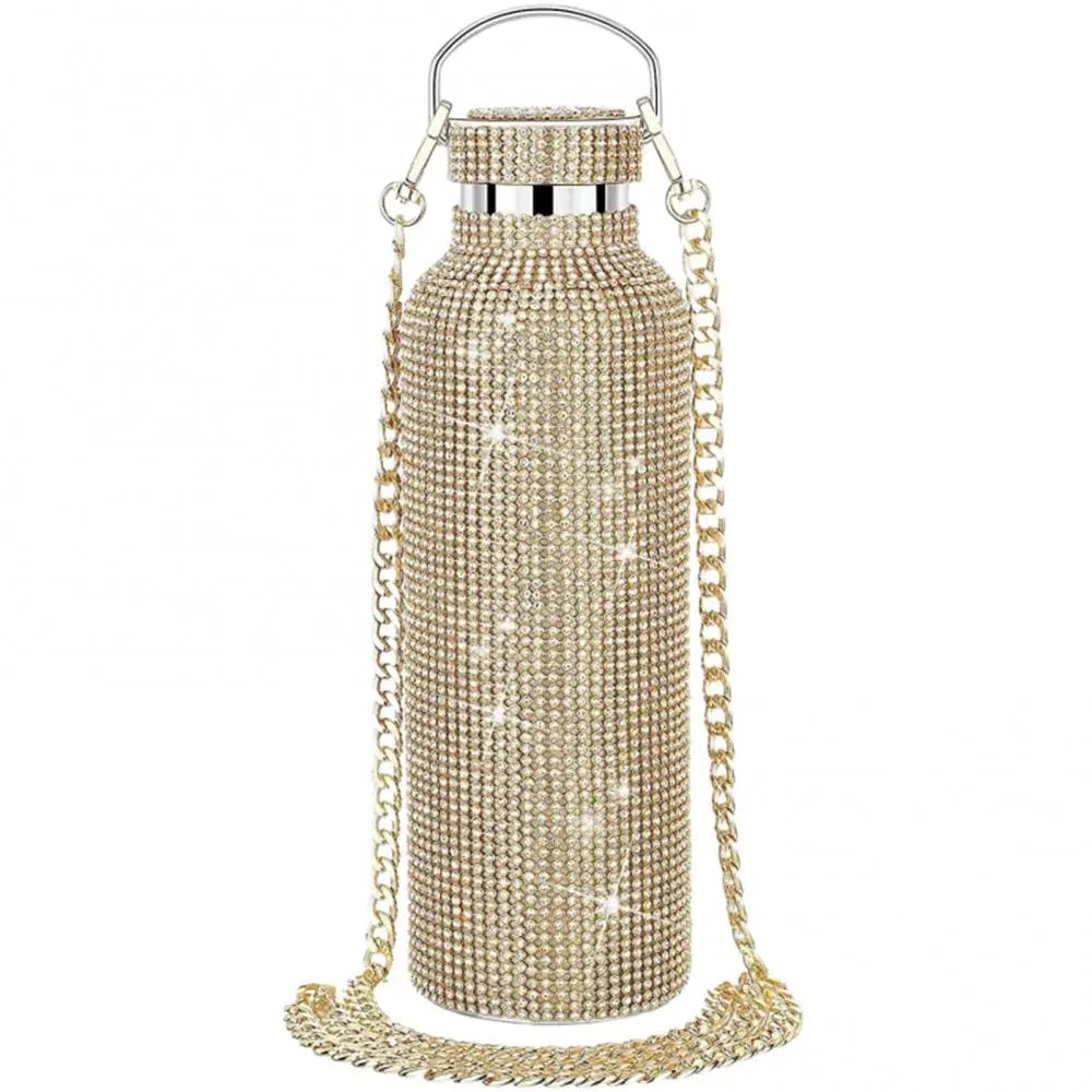 350ml/500ml/750ml Stainless Steel Insulated Vacuum Cup Rhinestone Decor Flask Bottle Drinking Kettle Thermal Mug Outdooor Travel