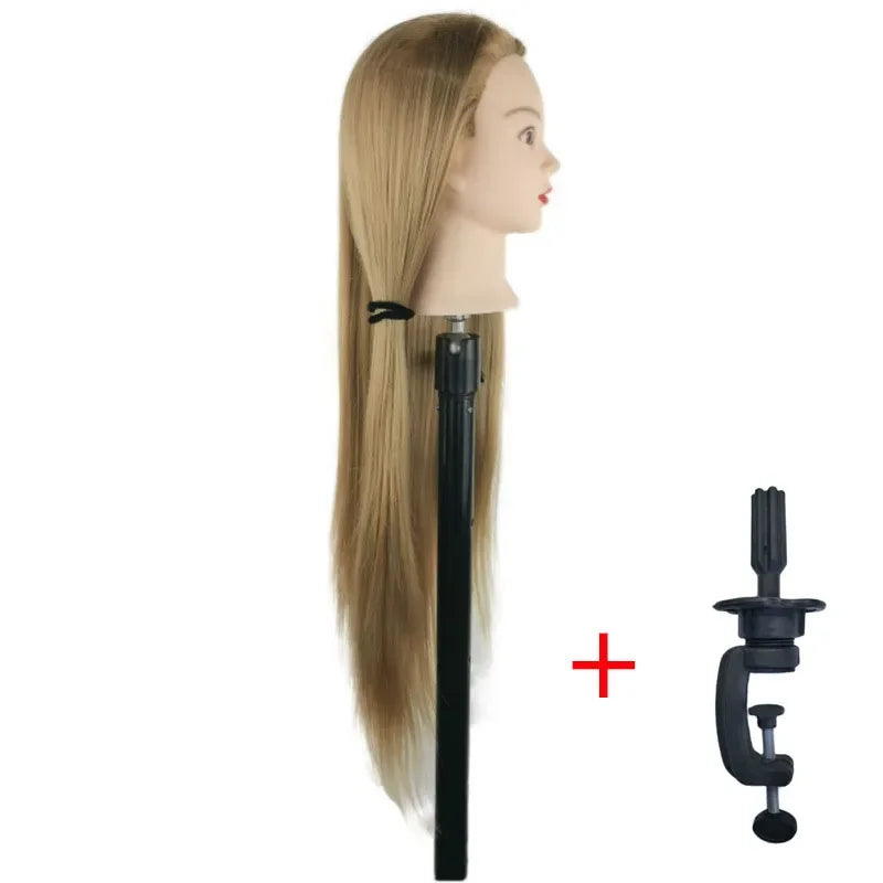 Long Hair Mannequin Head With Stand Hairdresser Practice Training Head Cosmetology Doll Hair braiding Practice Head for Salon