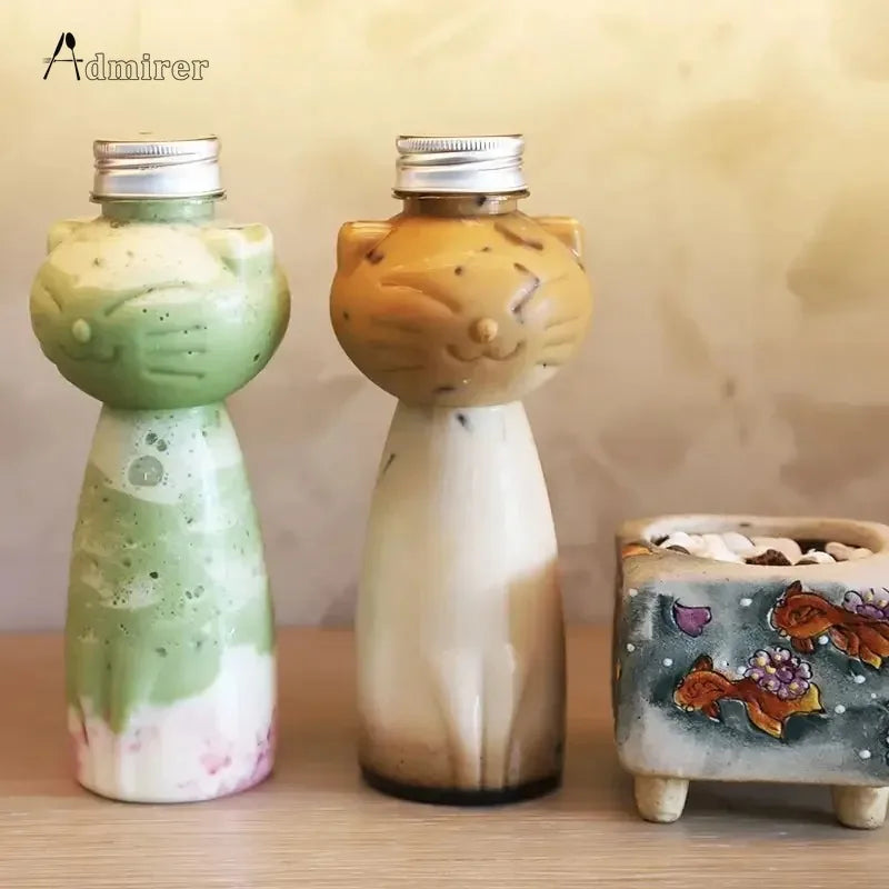 Kawaii Cat Water Bottles for Milk Tea Coffee Juice Portable Drinking Cup Home Transparent Juicing Beverage Drink Bottle Supplies