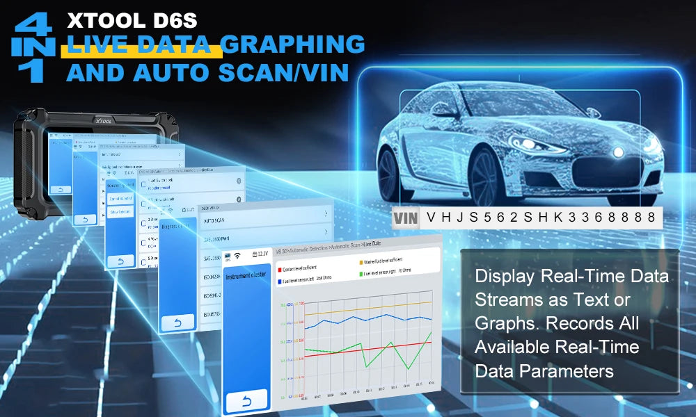 XTOOL D6 D6S Car Diagnostic Tools All System Automotive Scanner For All Car 30+ Services Lifetime Free Update Built-in CANFD FCA