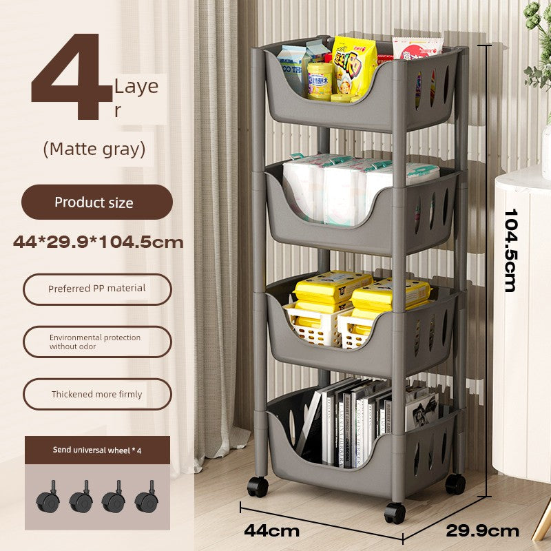 Multi-Layer Fruit and Vegetable Living Room and Bathroom Bookshelf Mobile Trolley
