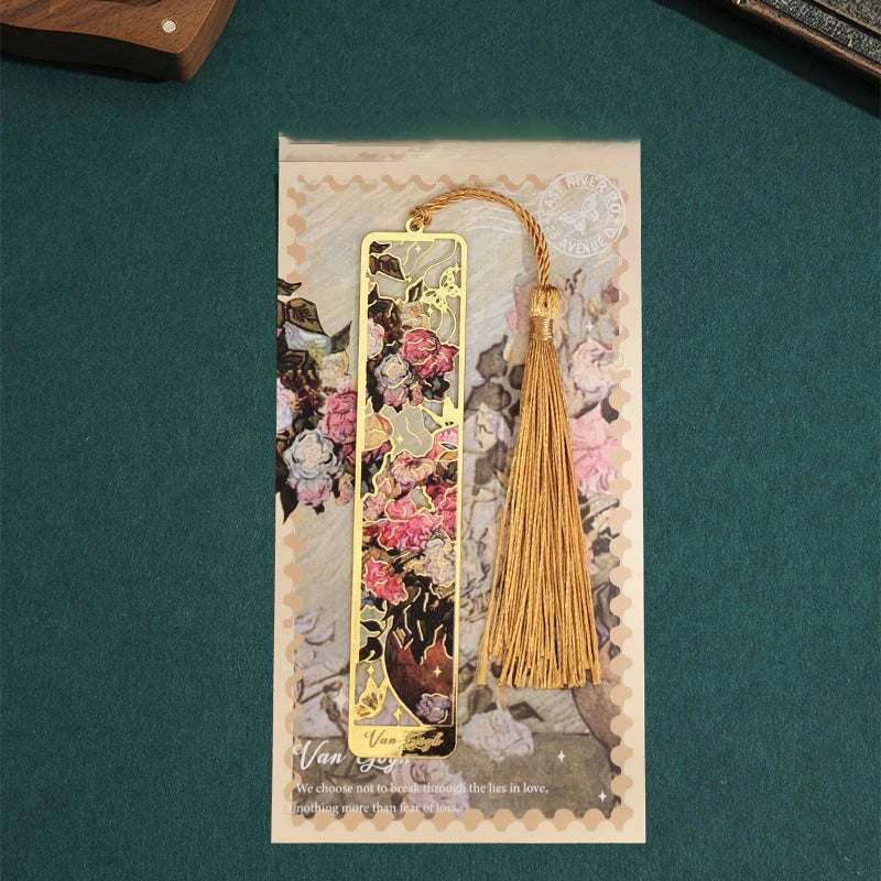 1pcs Art bookmark metal hollow Oil Painting  Student Reading Mark Floral Painting Book Accessories Aesthetic Stationery Gift