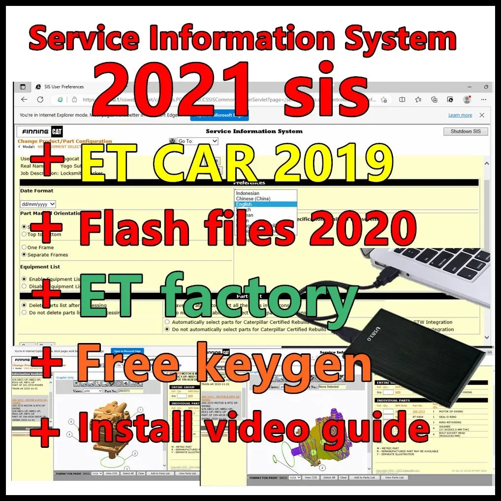 STW SIS 2021 Caterpillar Full Service + ET CAT 2019 keygen + Flash files 2020 + Factory Keygen +install Video for Cat in 500GHDD