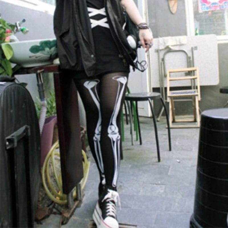 Women Horror Skeleton Bone Printed Tights Scary Terror Skull Halloween Themed Novelty Party Sexy Stockings Dropshipping