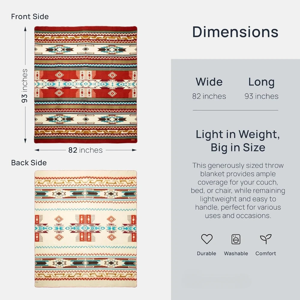 Southwestern Throw Blanket for Couch, Sofa, Bed, Soft, Plush, Cozy, Warm, Lightweight, Boho, Bohemian, Western Style