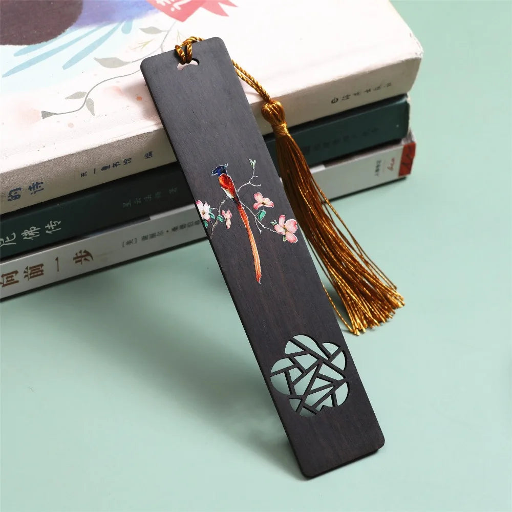 Chinese Style Bookmark Ebony Color Painted Book Clip Wooden Retro Carving Students Gift Creative Pagination Mark