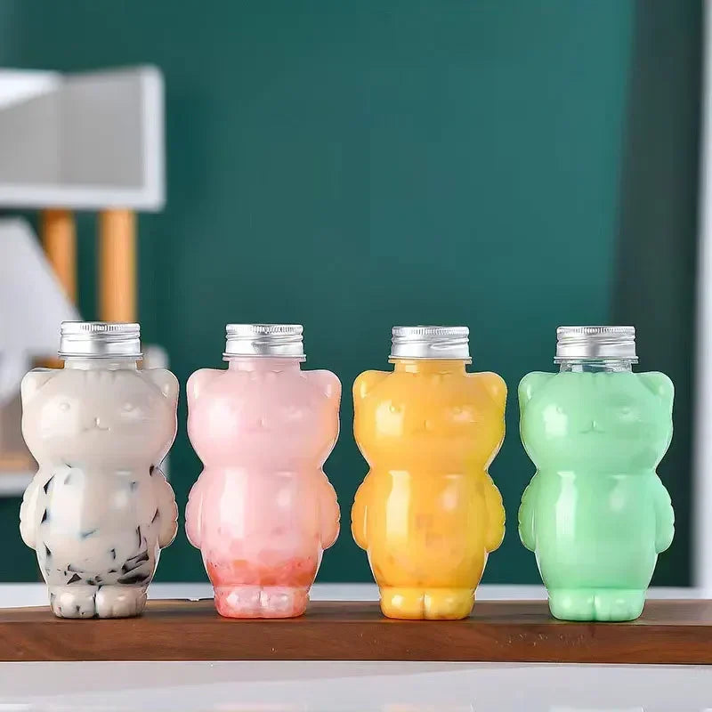 PET Cat Water Bottles for Milk Tea Coffee Juice Portable Drinking Cup Home Transparent Juicing Beverage Drink Bottle BPA Free