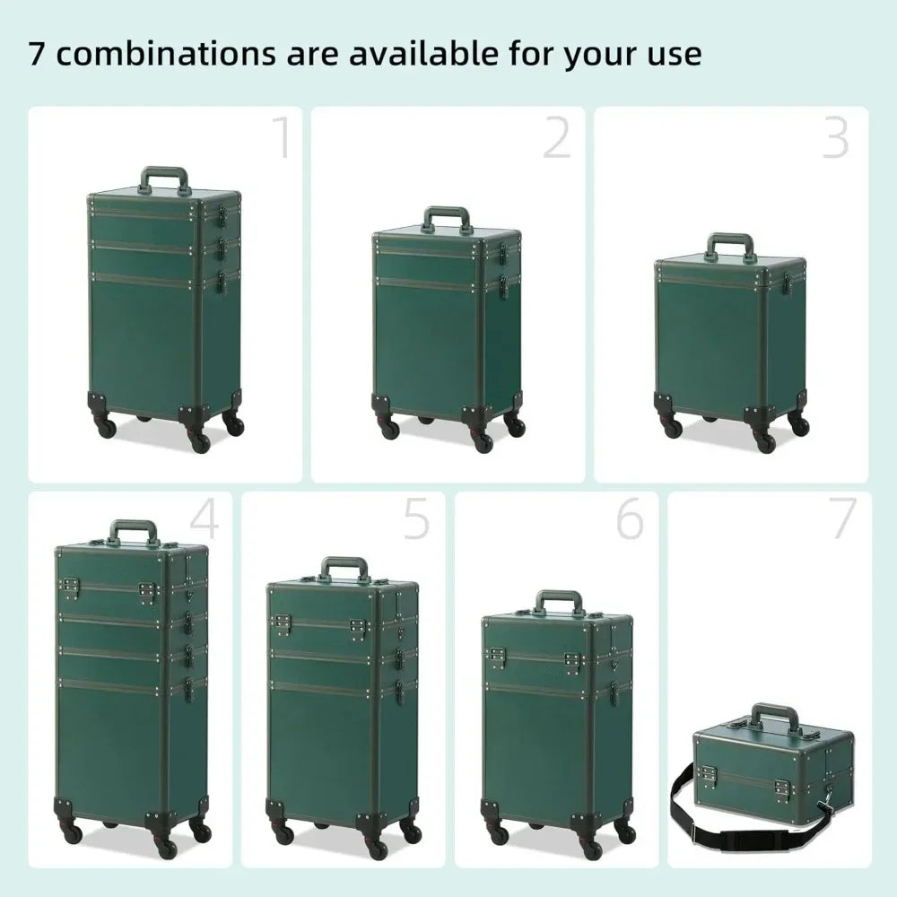 Makeup Train Case, Rolling Makeup with Lid, 5 in 1 Cosmetology Case on Wheels, Christmas Gift, Large Makeup Case Organizers