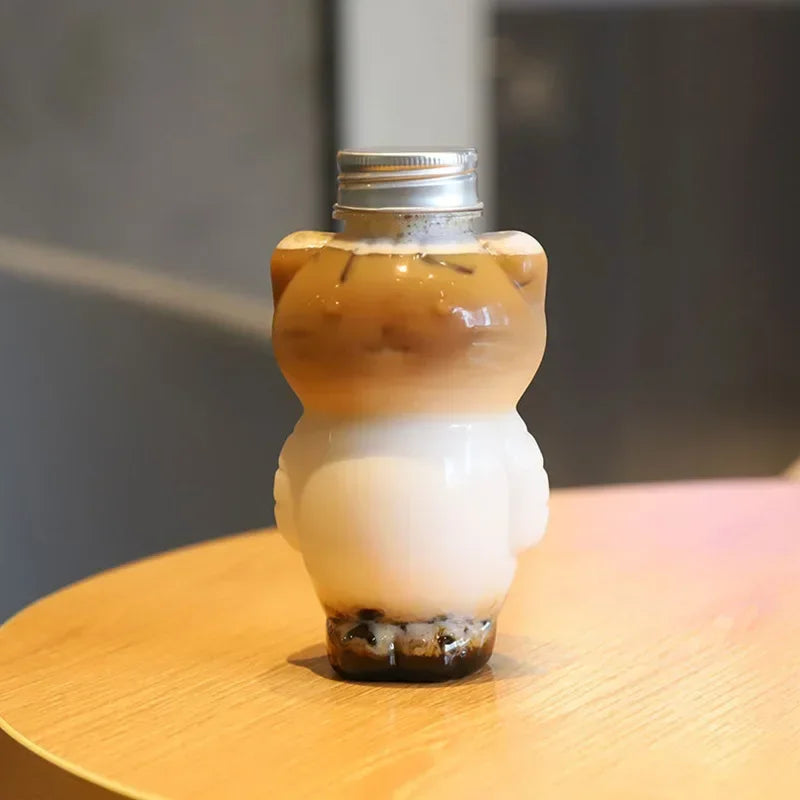 Cat Kawaii Water Bottles for Milk Tea Coffee Juice Portable Drinking Cup Home Transparent Juicing Beverage Drink Bottle BPA Free