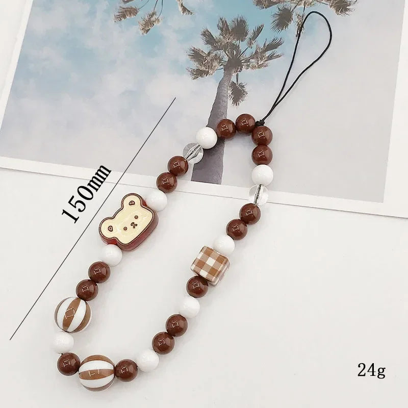 2024 Acrylic Flower Cat Head Beads Charm Phone Chain Lanyard Jewelry for Women Phone Case Strap Butterfly LOVE Letter Accessory